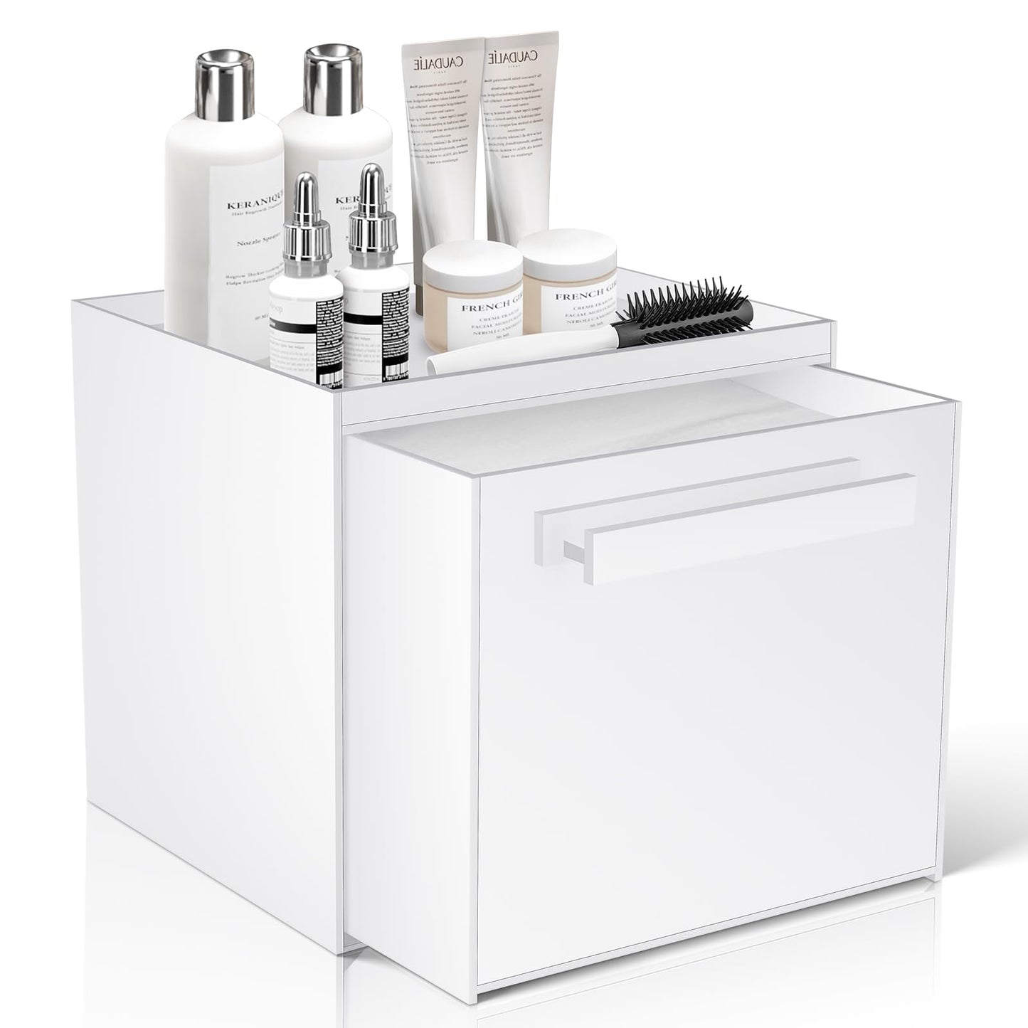 TAINESS Disposable Face Towel Storage Box Compatible with Clean Skin Club Clean Towel XL Acrylic Facial Towels Holder with Drawer Wall-Mounted Makeup Organizer for Vanity, Bathroom (Glossy White)