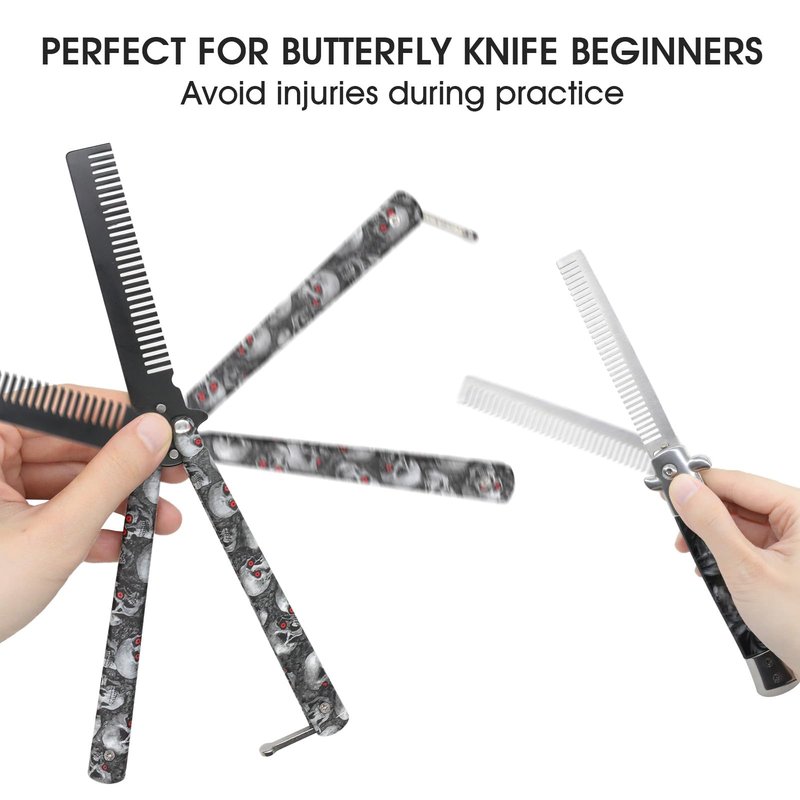 Automatic Switch Folding Practice Combs, Stainless Steel Butterfly Comb, Outdoor Training Pocket Combs, Hair Brush for Beard, Mustache