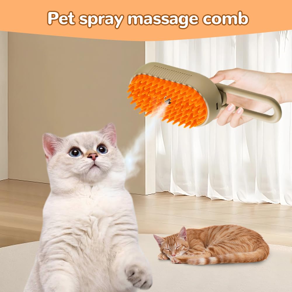 Upgraded Cat Steam Brush, 3 in 1 Pet Steam Groomer Comb, Rechargeable Pet Steam Groomer Brush for Massaging and Cleaning Shedding Pets Hair, Anti-Static Hair Removal Comb for Cats Dogs (White)