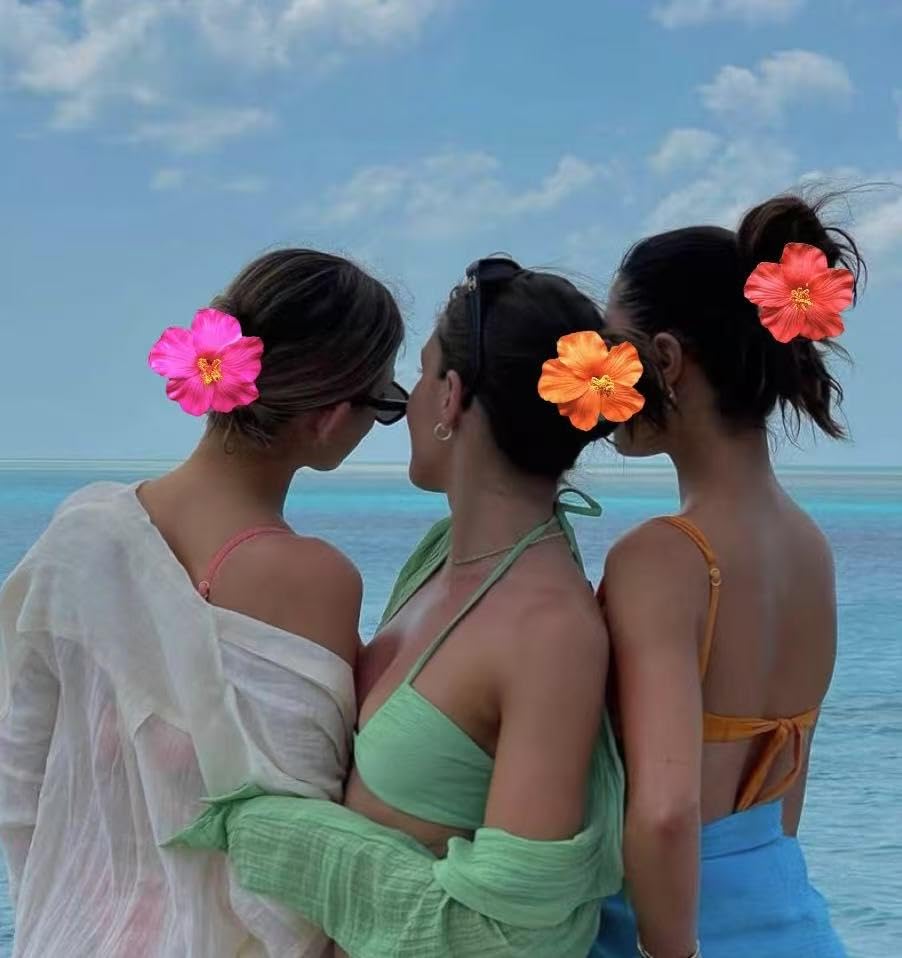 Hawaiian Flower Hair Clips - 6 Pcs Plumeria & Hibiscus Set | 3.5 Inch Colorful Accessories for Weddings & Beach Parties