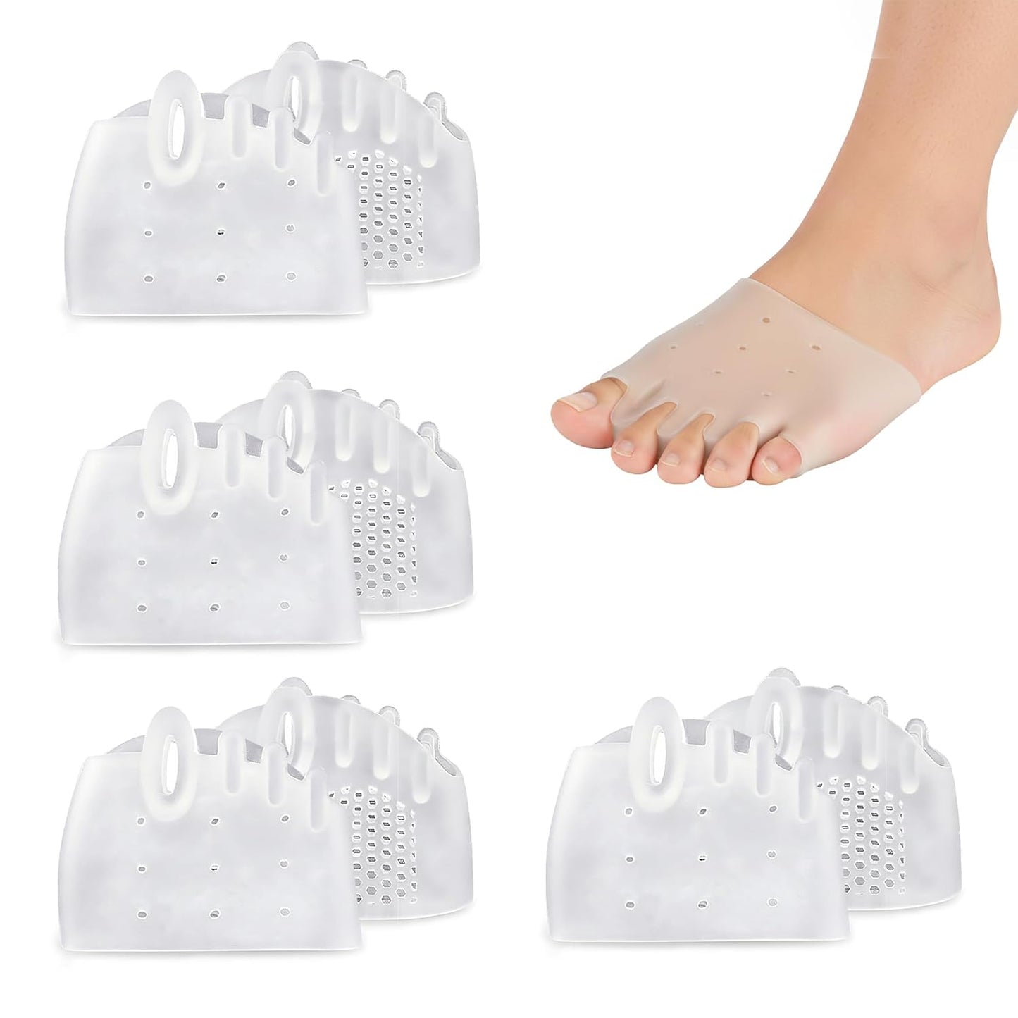 Silicone Toe Separators for Women | Breathable Gel Spacers for Overlapping Toes - Transparent, 4 Pairs