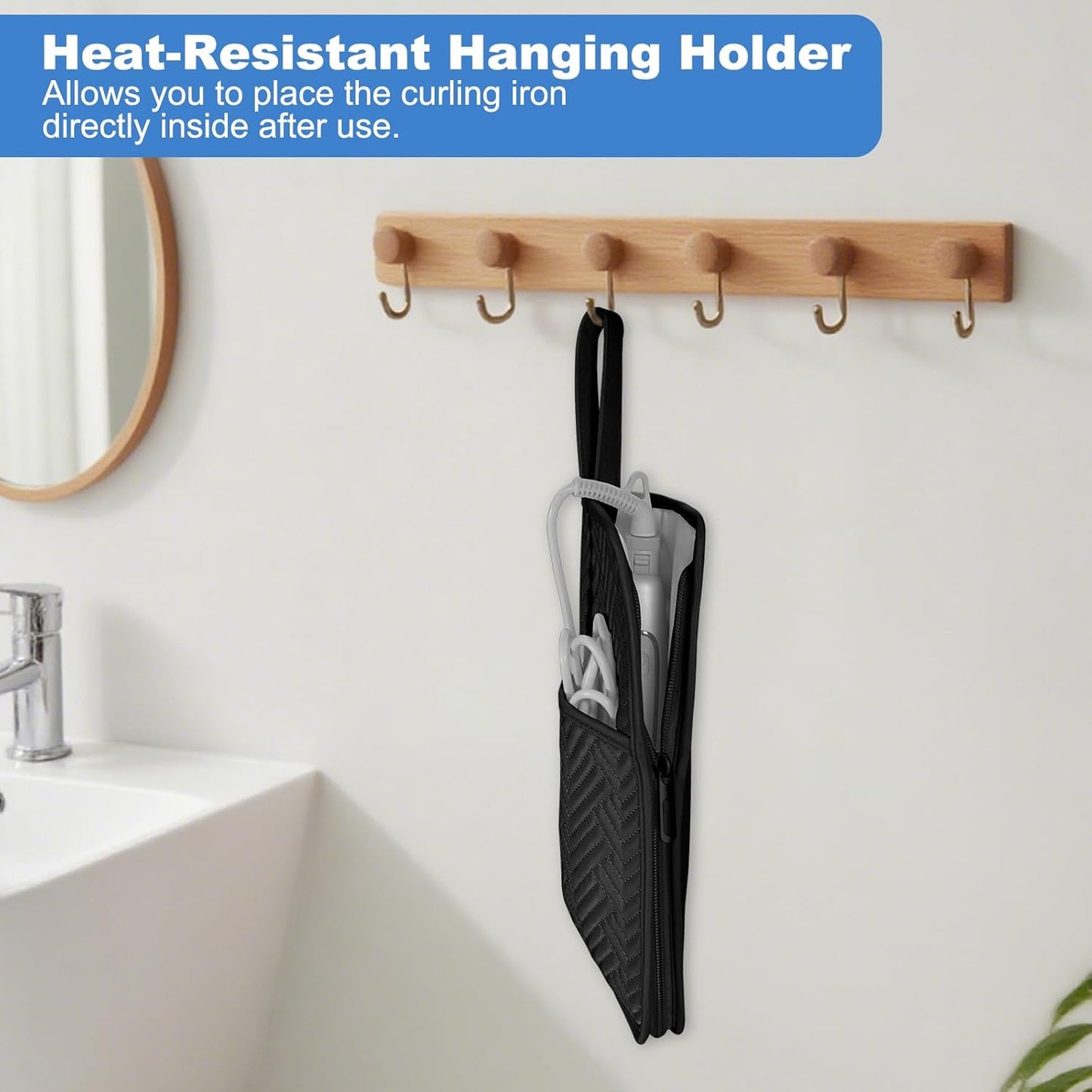 Heat Resistant Hair Tools Organizer - Portable Travel Bag for Curling Irons & Straighteners | Black