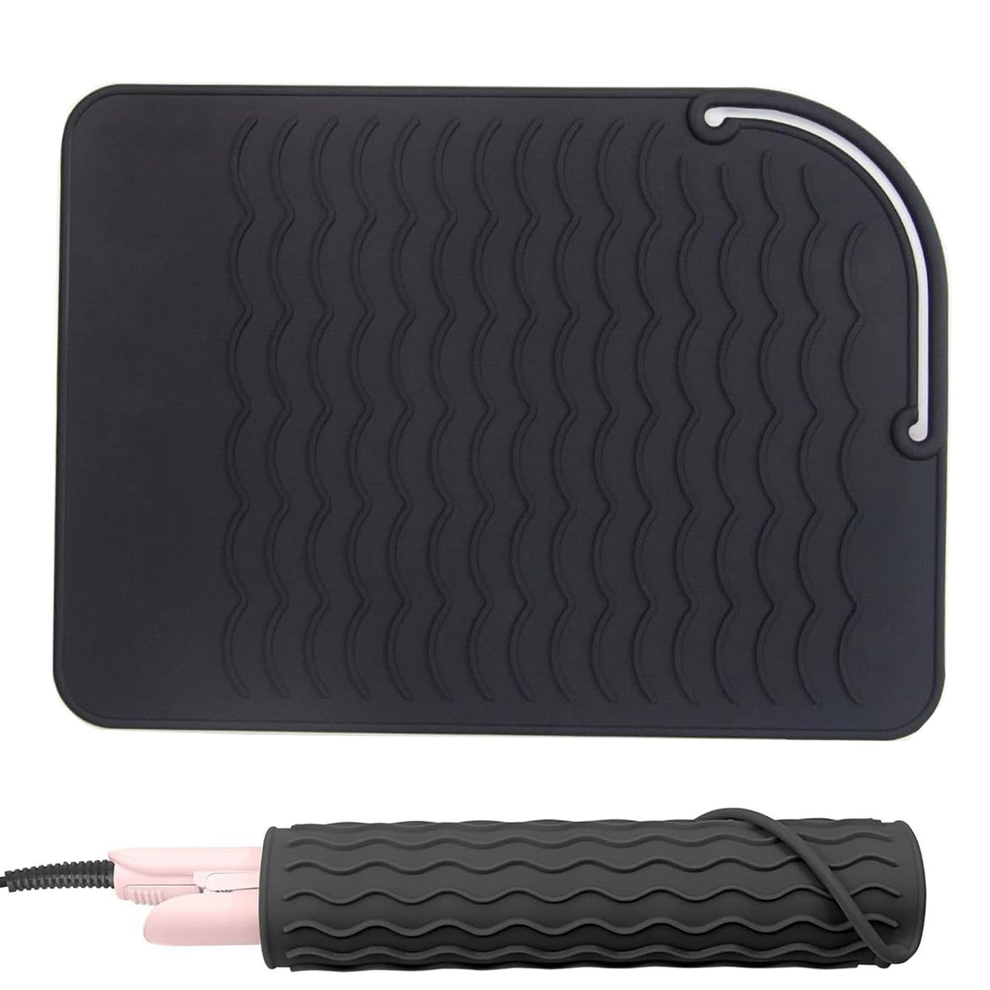 Silicone Heat Resistant Mat, Portable Travel Mat Cover for Curling Irons, Flat Irons, Hair Straightener and Hot Hair Styling Tools (Black, S)