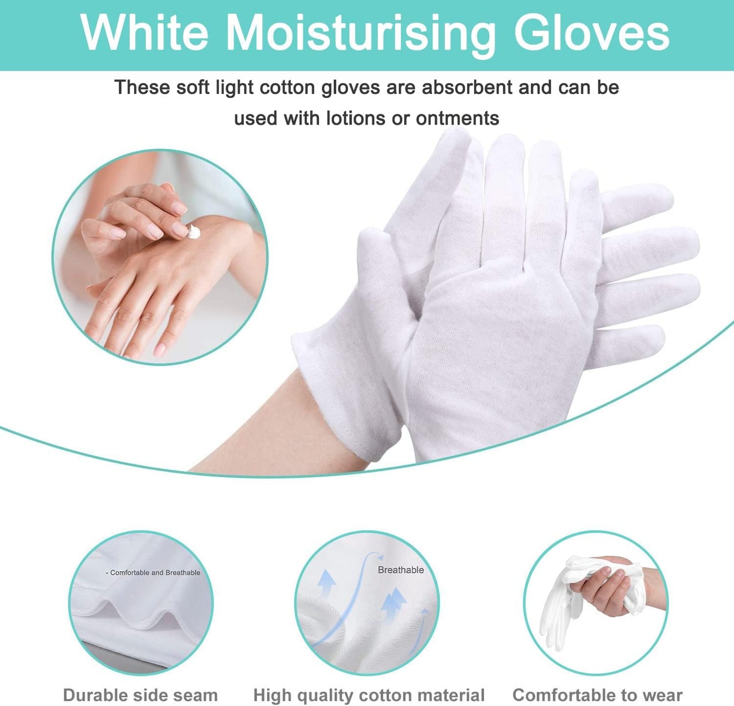 Cotton Kids Gloves - 24-Pack Soft White Moisturizing Eczema Gloves for Dry Hands | X-Small