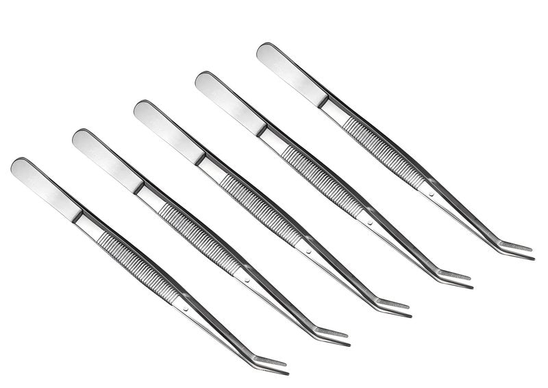 5-Piece Stainless Steel Tweezers Set, Curved Serrated Tip | Multipurpose Precision Forceps for Crafting, Sewing Machine Repair & Detailed Work, Anti-Slip Grip for Professional & Home Use