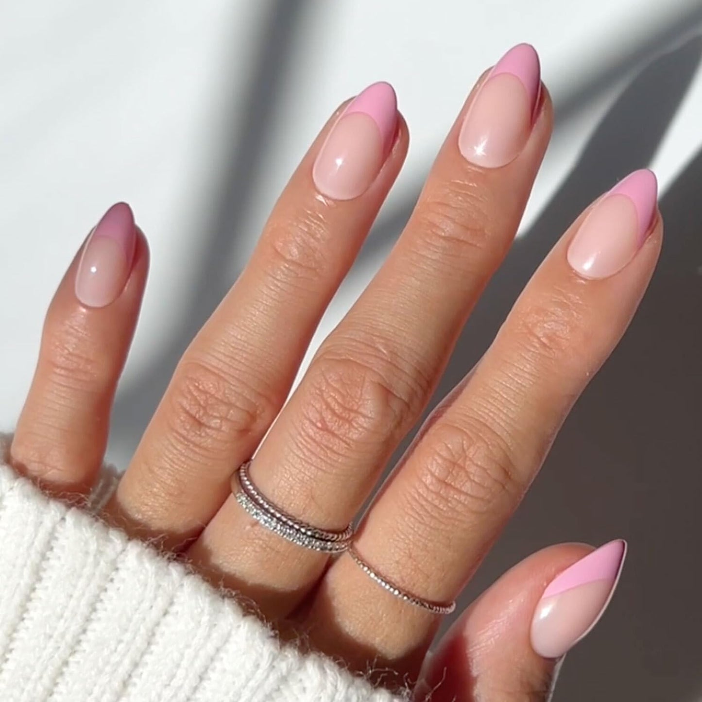 Glamnetic Press-On Nails - Pink Me Up Spring Almond Nails | Pastel Pink French Tips with 3D Pearls - 30 Nail Kit, 15 Sizes