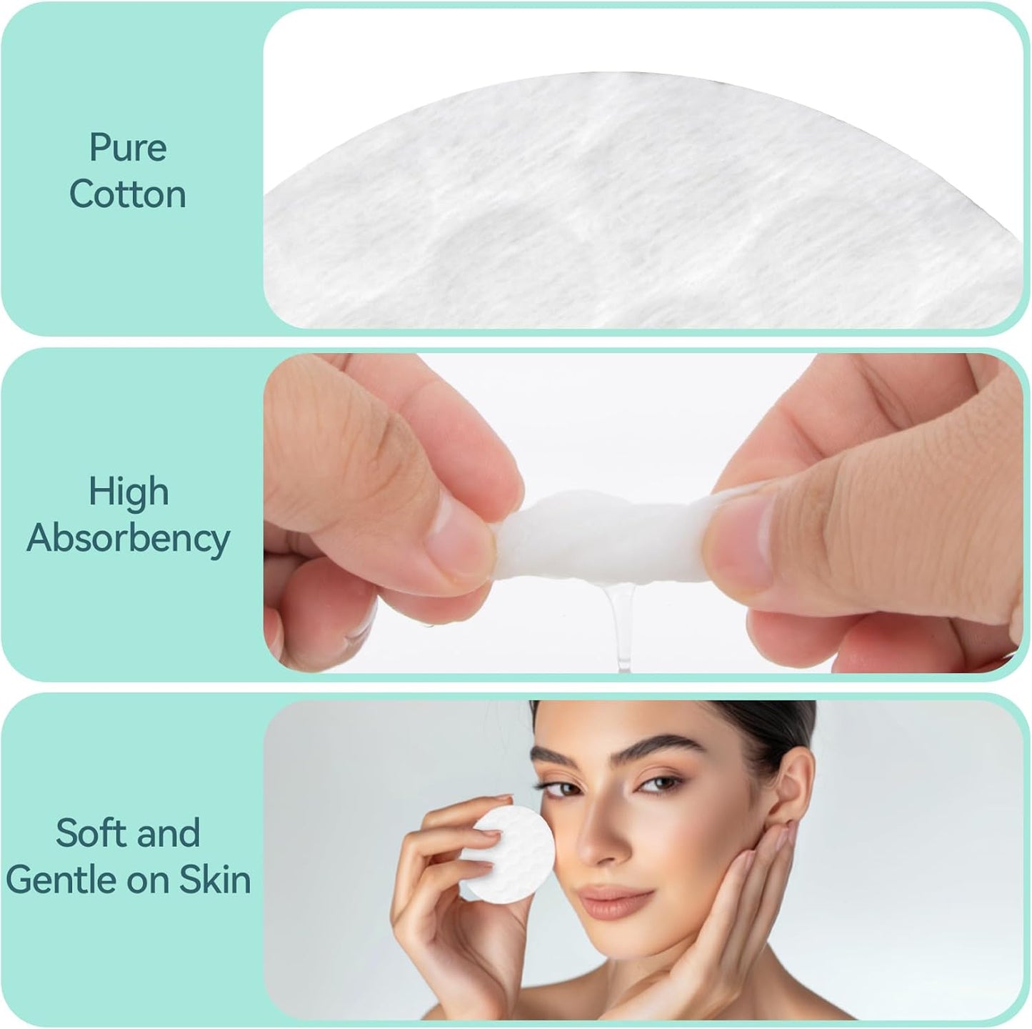 Cotton Rounds Bulk - 300PCS Lint-Free Makeup Remover Pads | Soft, High Absorbency for Facial Cleansing & Beauty Care