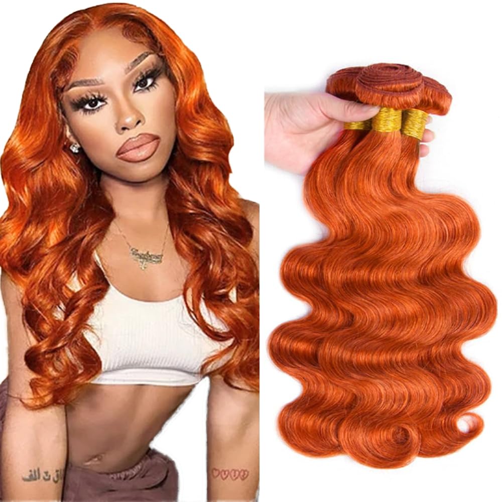 330g Ginger Bundles Human Hair Color 350 Body Wave 3 Bundle 28 30 32 inch AuokMar Peruvian unprocessed Virgin Remy Hair Extensions 350 Orange Bundles