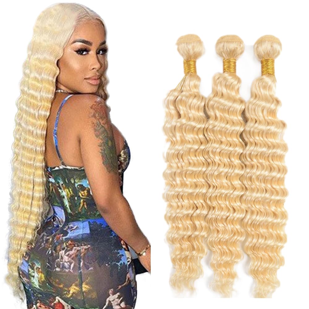 613 Deep Wave Bundles Blonde Human Hair Bundles Unprocessed Brazilian Virgin Human Hair Extensinos 28 30 32 Inch 50 Gram/Bundle