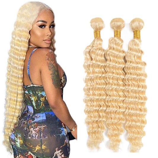 613 Deep Wave Bundles Blonde Human Hair Bundles Unprocessed Brazilian Virgin Human Hair Extensinos 28 30 32 Inch 50 Gram/Bundle