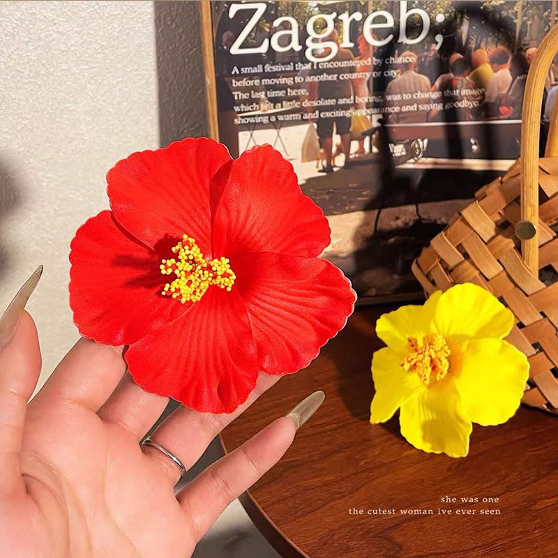 Hawaiian Hair Clips - 5PCS Artificial Flower Plumeria Claw Clips for Wedding & Beach Party | Hibiscus Design