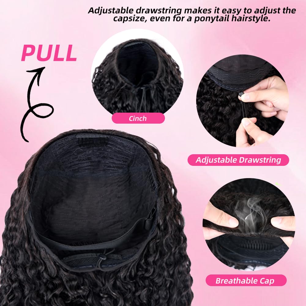 PERISMODA Burmese Curly Half Wig Glueless Wigs Human Hair with Spiral Curly End 200% Density 3 IN 1 Kinky Curly Human Hair Half Wig With Drawstring Seamless Clip Ins Flip Over Natural Color