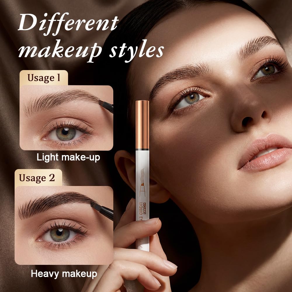 Magic Eyebrow Pencil - 3D Waterproof Microblading Pen with 4-Tip Spoolie Brush | Dark Brown, Precise Contouring for Natural Brows