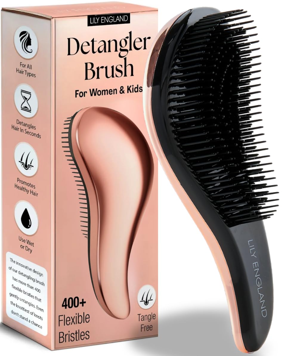 Gentle Detangler Hair Brush for Curly & Thick Hair - Flexible Bristles for Wet & Dry Use | Rose Gold