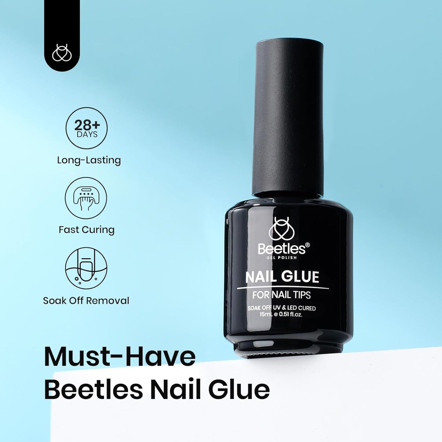 Beetles Nail Glue Gel - 15ml 9-in-1 Acrylic Nail Adhesive for Strong Hold | Clear Base Coat for Tips & Rhinestones