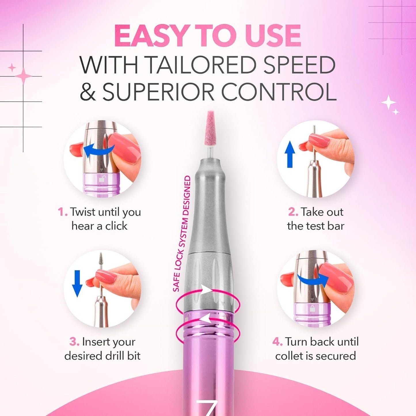 Professional Nail Drill Machine - Cordless 2-in-1 Electric Nail File - 35000 RPM, HD Display | Rose Gold