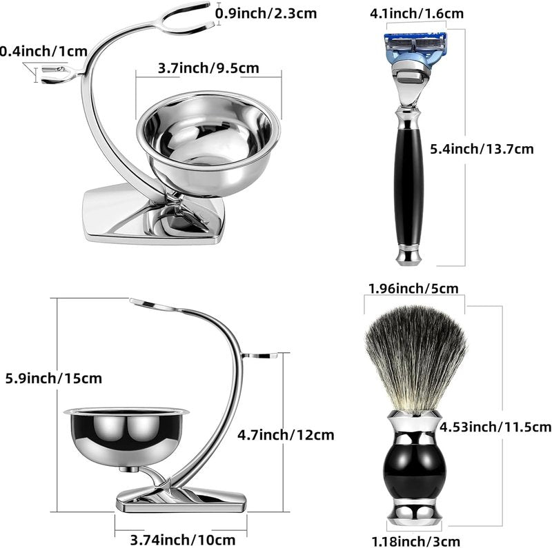 GRUTTI Premium Shaving Kit for Men, 4 in 1 Shaving Set Includes Shaving Stand & Soap Bowl &Brush, Deluxe Safety Mens Razor Holder with Non Slip Base Shaving Kit compatible with Fusion 5