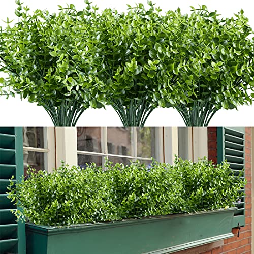 8PCS UV Resistant Artificial Eucalyptus Plants - Faux Greenery for Home & Garden