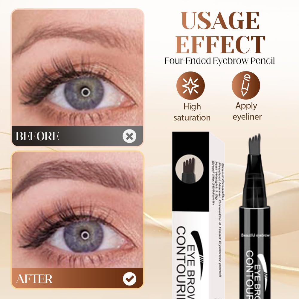Waterproof Eyebrow Pencil - Four Tip Micro Fork Design for Natural Contouring | 2-Pack Black
