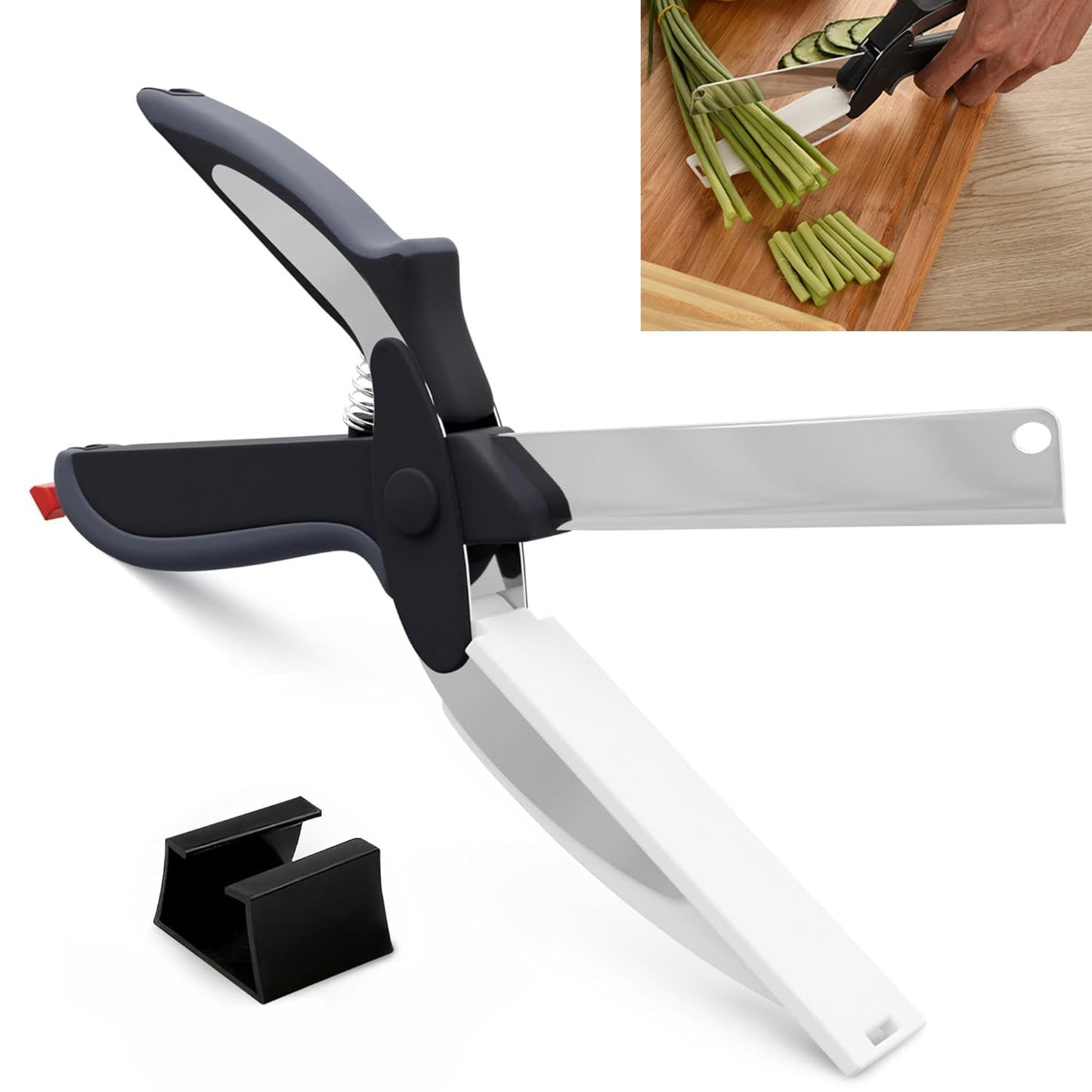 2-in-1 Kitchen Scissors with Cutting Board and Knife Design, Multifunctional Food Shears with Stainless Steel Blades and Safety Lock, Ideal for Chopping, Slicing, and Meal Prep Black