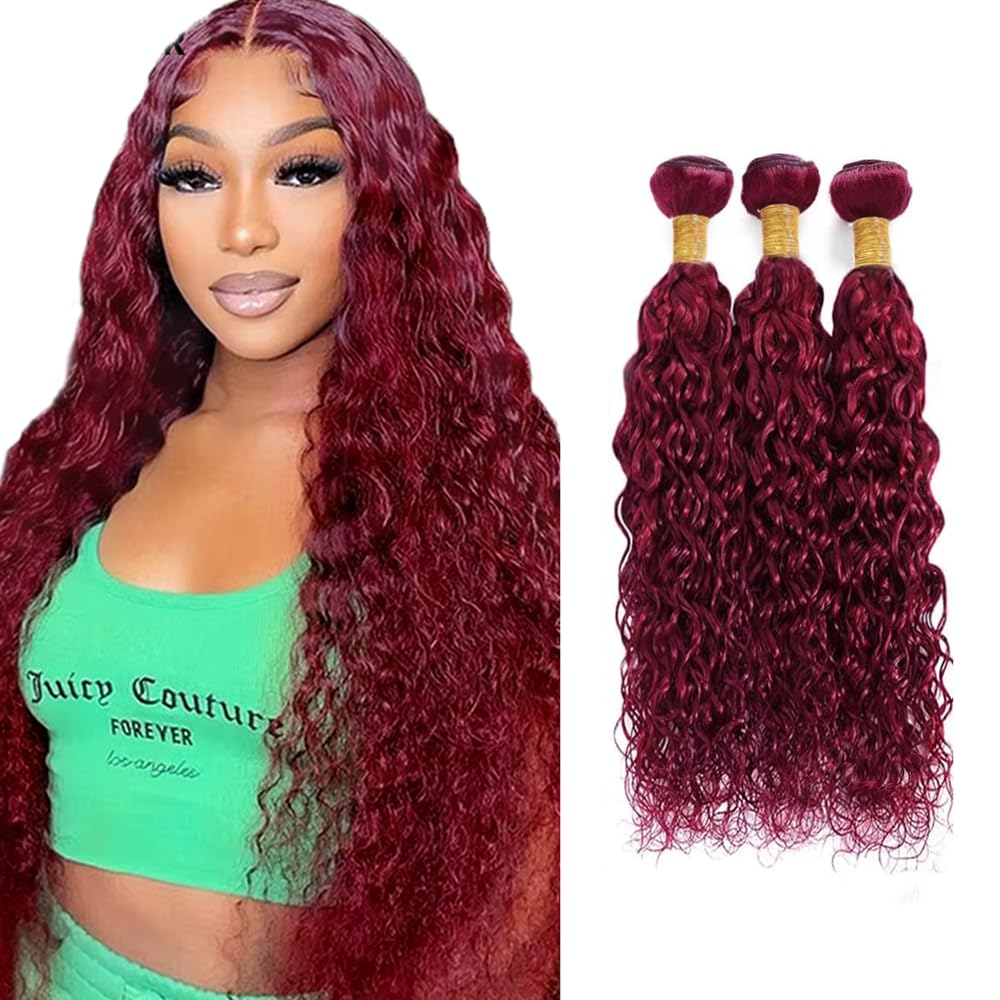 30 32 34 inch Burgundy Bundles 99j Water Wave Bundles Red Human Hair Bundle 22 24 26 inch Burgundy Human Hair Bundle 150g
