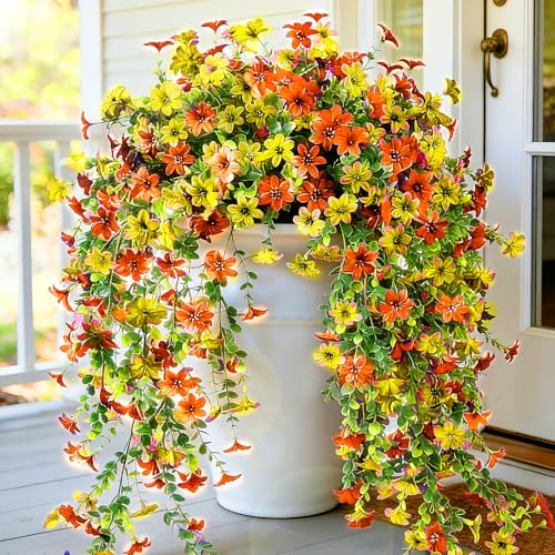 CCILAND 2 PCS UV Resistant Artificial Hanging Flowers - Orange & Yellow