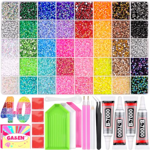 40 Colors Jelly AB Rhinestones 3mm Resin Flatback Gems Bedazzling Kit with Jewelry Glue