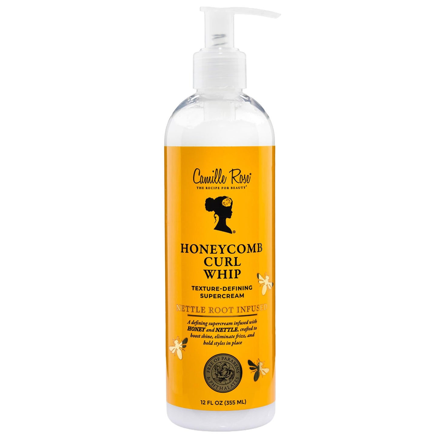Camille Rose Curl Cream – Honeycomb Curl Whip Texture-Defining Supercream for Coily and Curly Hair, Moisture + Frizz Control, 12 Oz