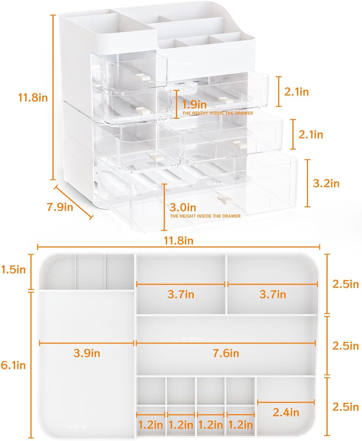 Makeup Organizer for Vanity - Large 6-Drawer Plastic Cosmetic Storage | White Dresser & Bathroom Holder for Lipstick, Brushes, Skincare