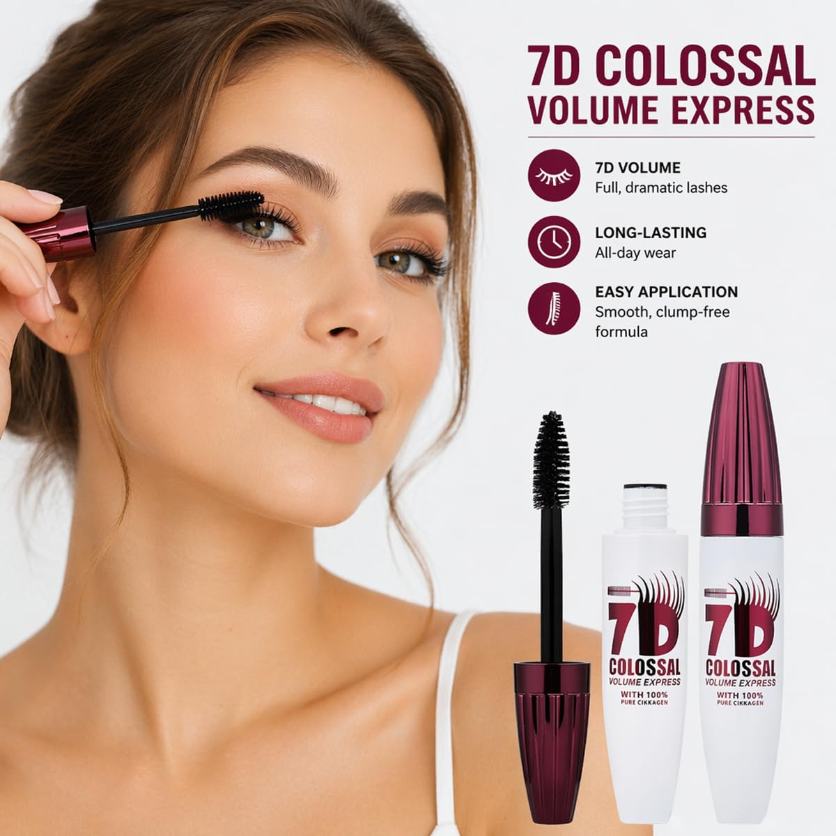 2 Packs 7D Waterproof Mascara, Black Lengthening Thickening Softer Fuller Lashes Mascara, Smudge-Proof, Gentle Formula, Daily Use