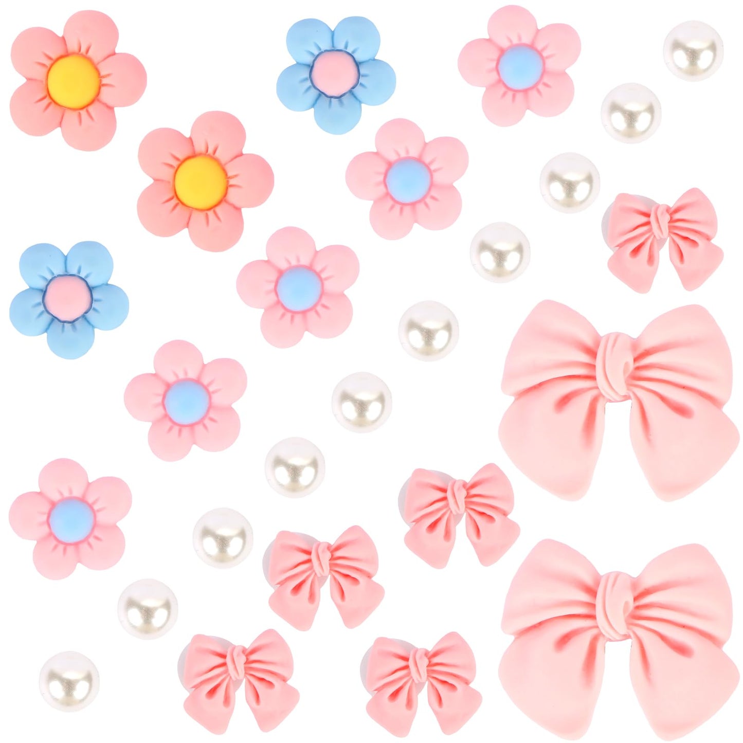 BRIOYHA 26Pcs Pink Bow Shoe Charms for Clogs, Resin Flower Shoe Decorations for DIY Party Favors Birthday Gifts