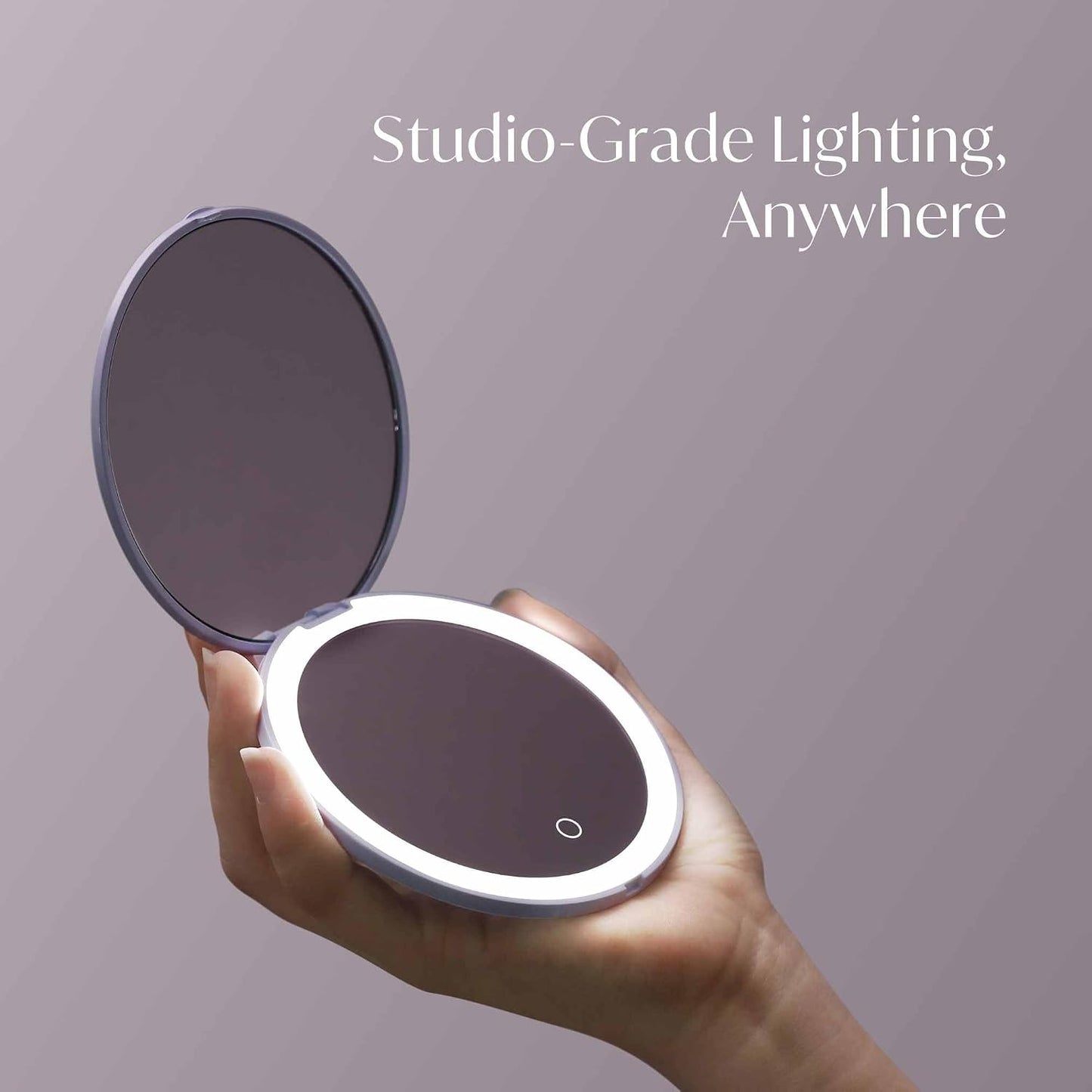 Compact Magnifying Mirror with LED Light - 10x/1x Rechargeable, Dimmable 3 Light Settings | Travel Handheld Mirror in Lilac Bliss
