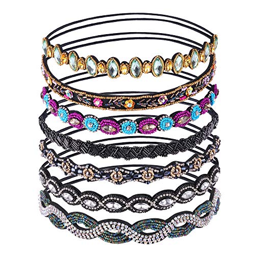 inSowni 7 Pack Handmade Rhinestone Beaded Headbands for Women
