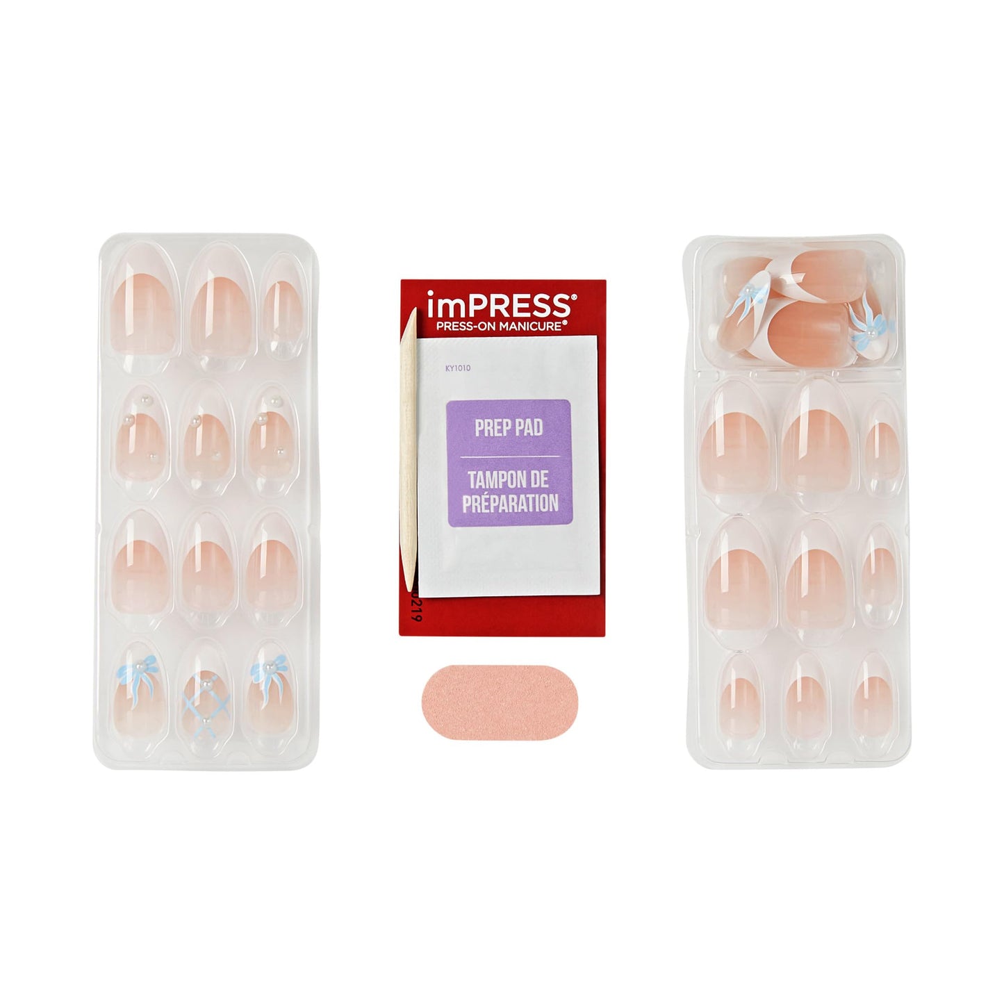 Kiss Impress No Glue Mani Press On Nails, Design, 'Aura', White, Medium Size, Almond Shape, Includes 30 Nails, Prep Pad, Instructions Sheet, 1 Manicure Stick, 1 Mini File