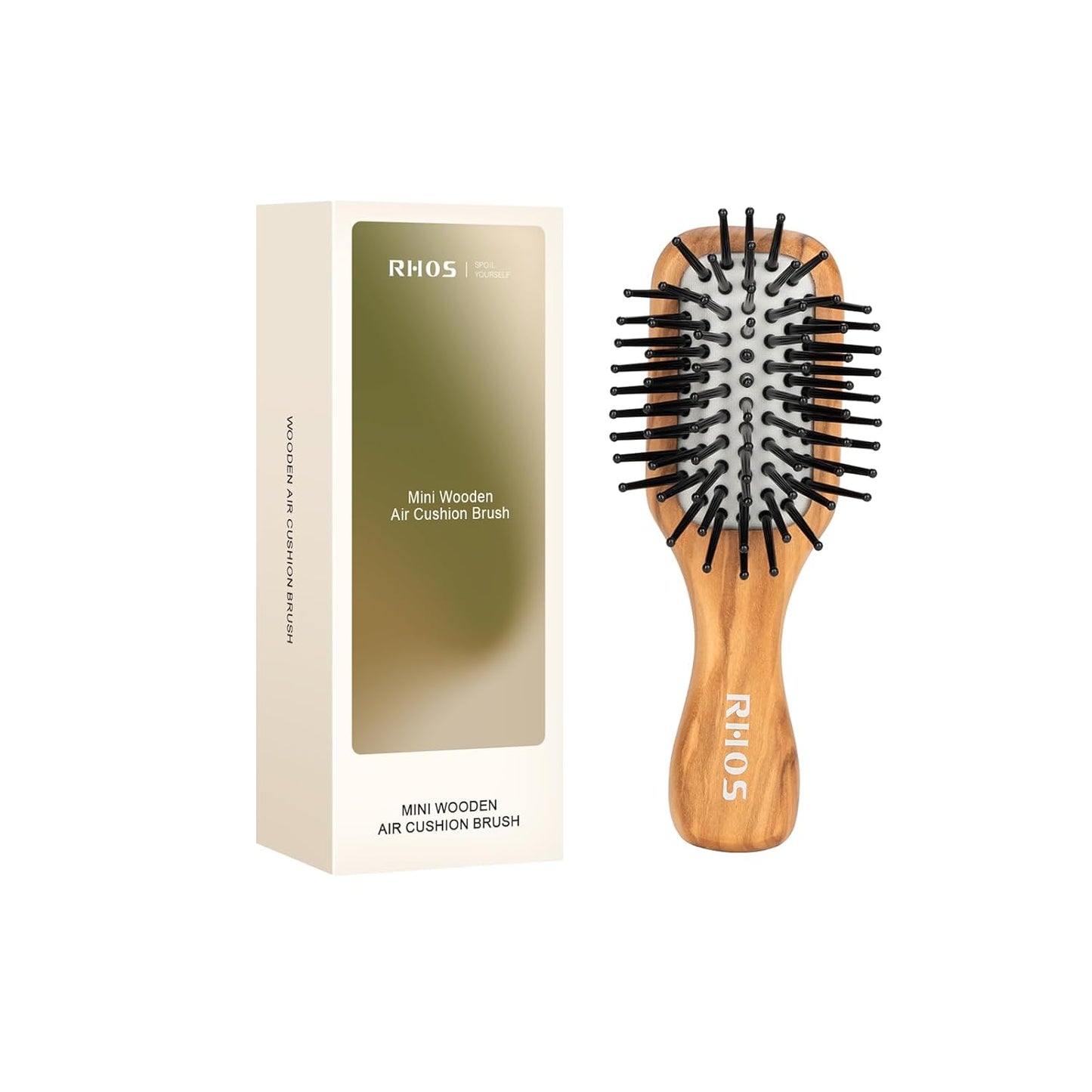 Folding Hair Brush with Mirror - Mini Purse Brush for Women & Girls | Soft Nylon Bristles, Travel Size (Beige)