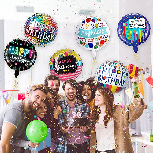 18 Inch Happy Birthday Foil Balloons - 30 Pack, Round Shape