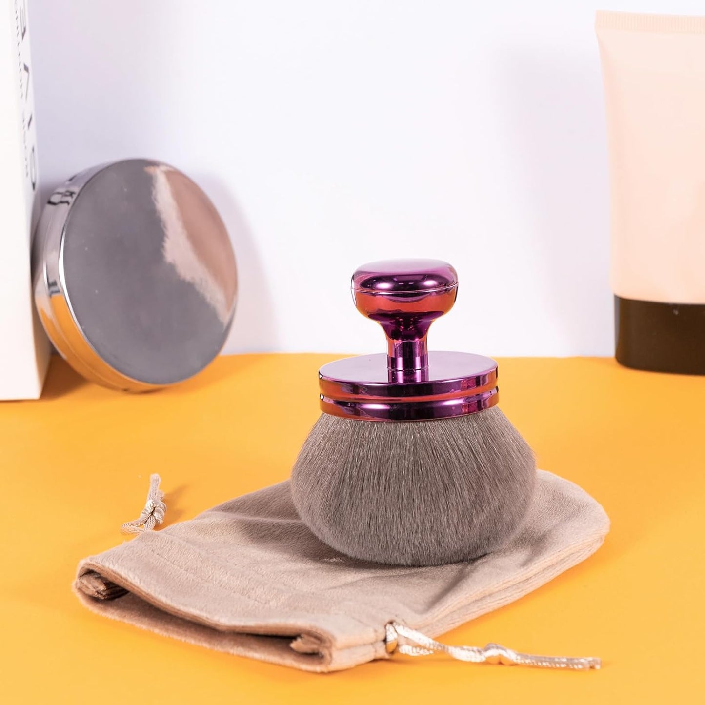 UNIMEIX 3-Inch Sunscreen Brush - Kabuki Applicator for Face & Body Makeup | Violet Drawstring Bag Included
