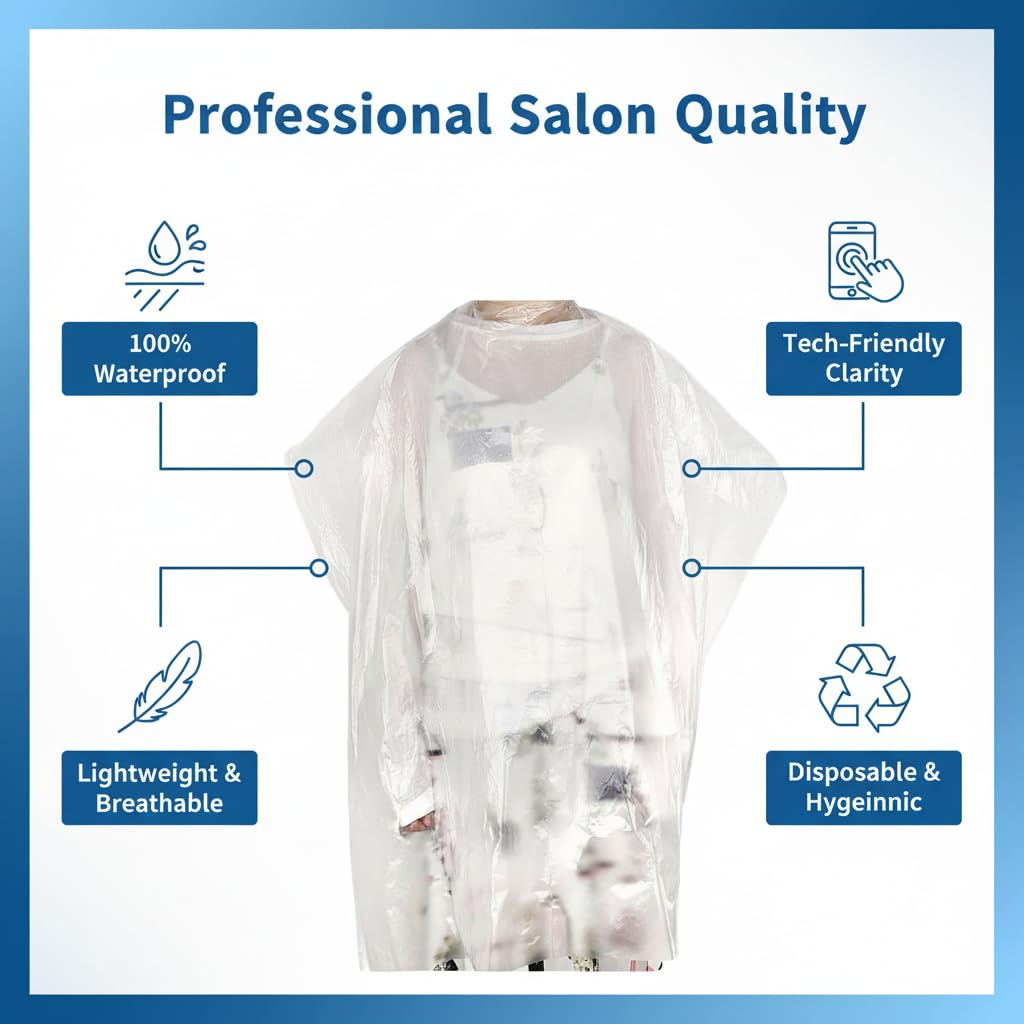 50 Pcs Disposable Hair Salon Capes, 35.4×51.2 Inches Waterproof Hairdressing Cape for Hair Stylist, Barber, Hair Dye, Perming and Beauty Salon Use