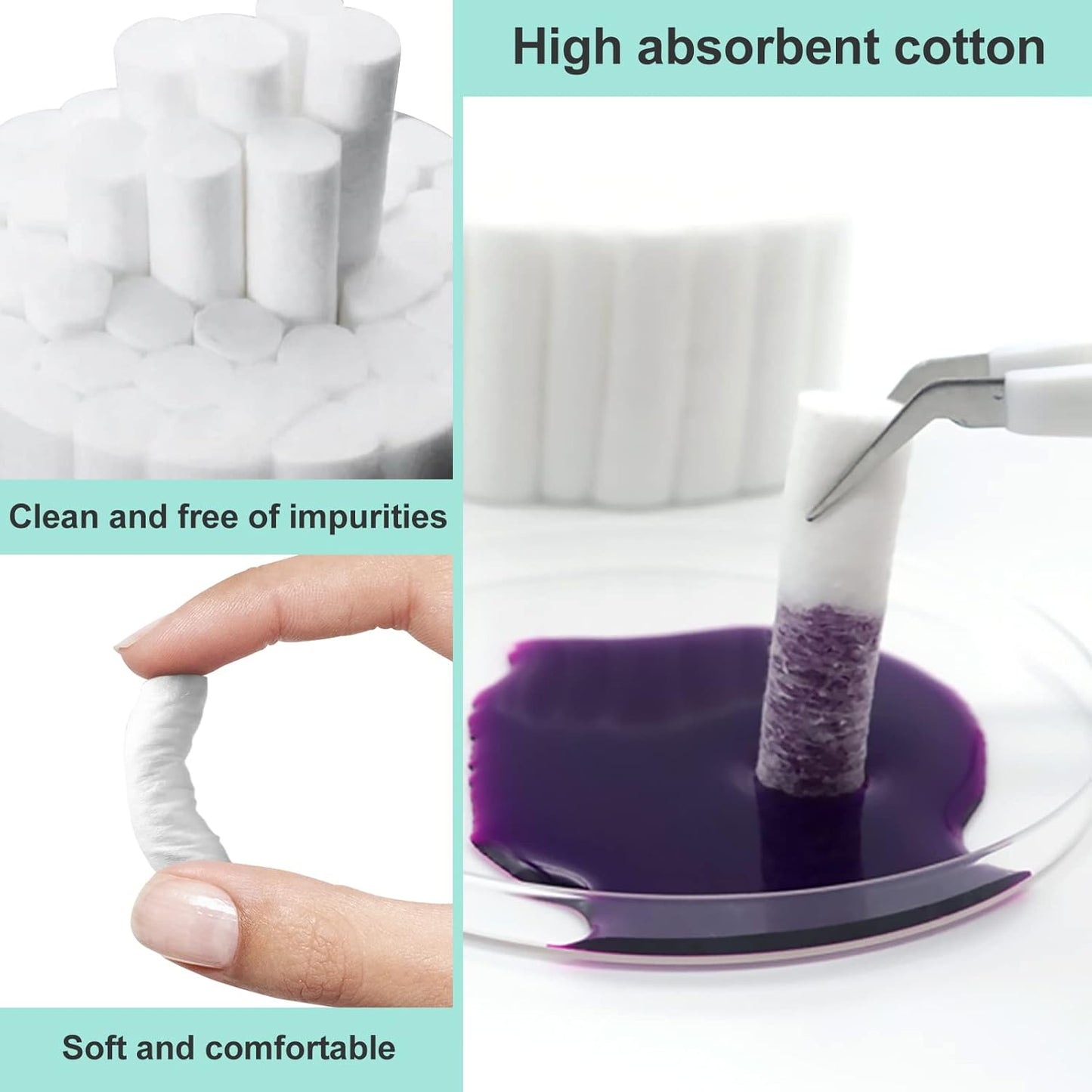 Dental Cotton Rolls - 200 Count 1.5 Inch Non-Sterile Absorbent Cotton for Mouth Care & Nosebleeds