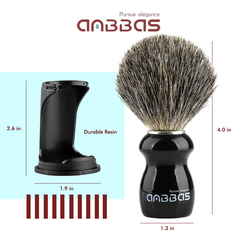Anbbas Badger Shaving Brush and Stand,Black Wood Handle Brush with Contracted Design Resin Shaving Stand,2in1 Kit for Men Clsoe Shave