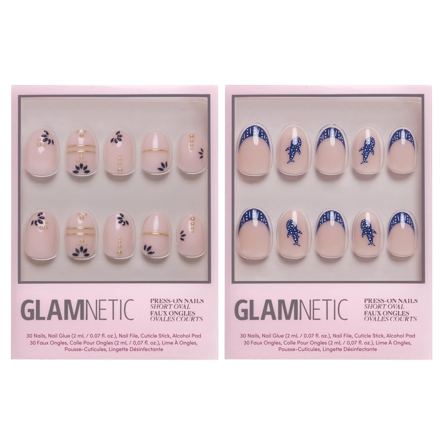 Glamnetic Short Oval Press-On Nails - Greek-Inspired Nude & Blue Polka Dot | Durable Salon-Quality Nail Kits