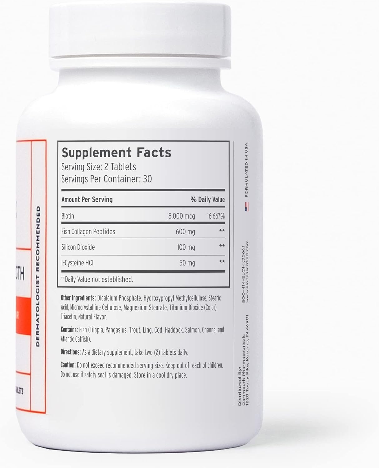 Elon R3 Hair Growth Supplement for Women - 5000 mcg Biotin & Collagen Peptides for Thick, Healthy Hair | 60 Tablets
