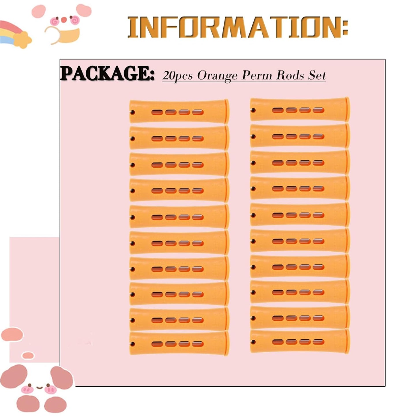 Perm Rods Set - Plastic Cold Wave Rods for Natural Hair Curling | 20pcs Orange for Long & Short Hair