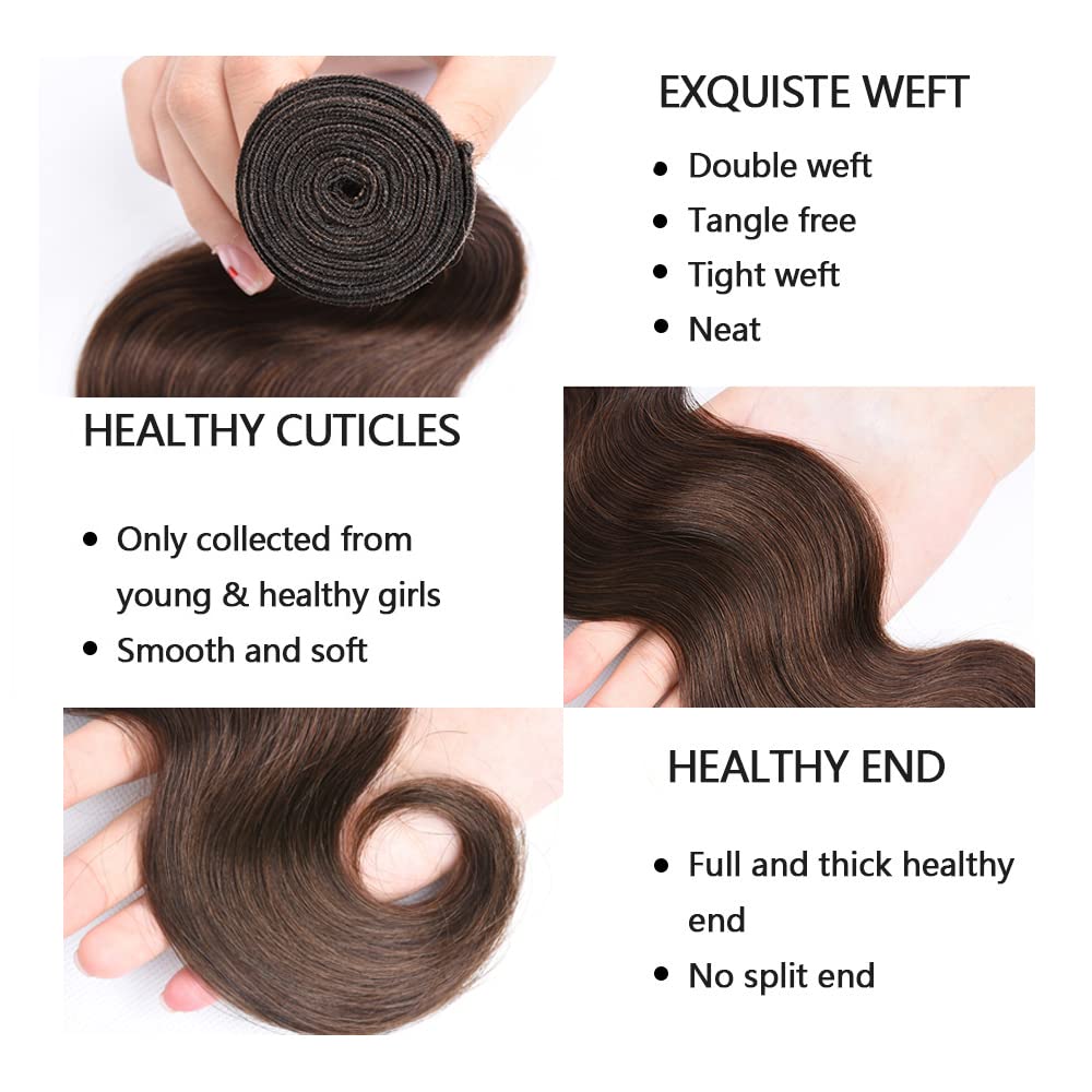 #4 Brown Bundles Body Wave Bundles Human Hair 30 32 34 Inch 3 Bundles Brazilian Remy Hair 50 Grams/Bundle Unprocessed Virgin Hairs Dark Brown Body Wave Bundle Weaves Extensions