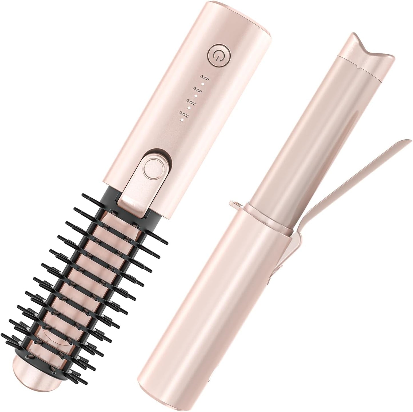 Youbella Cordless Hair Curling Iron Brush - 3-in-1 Mini Heated Round Brush | Portable USB Rechargeable, Pink