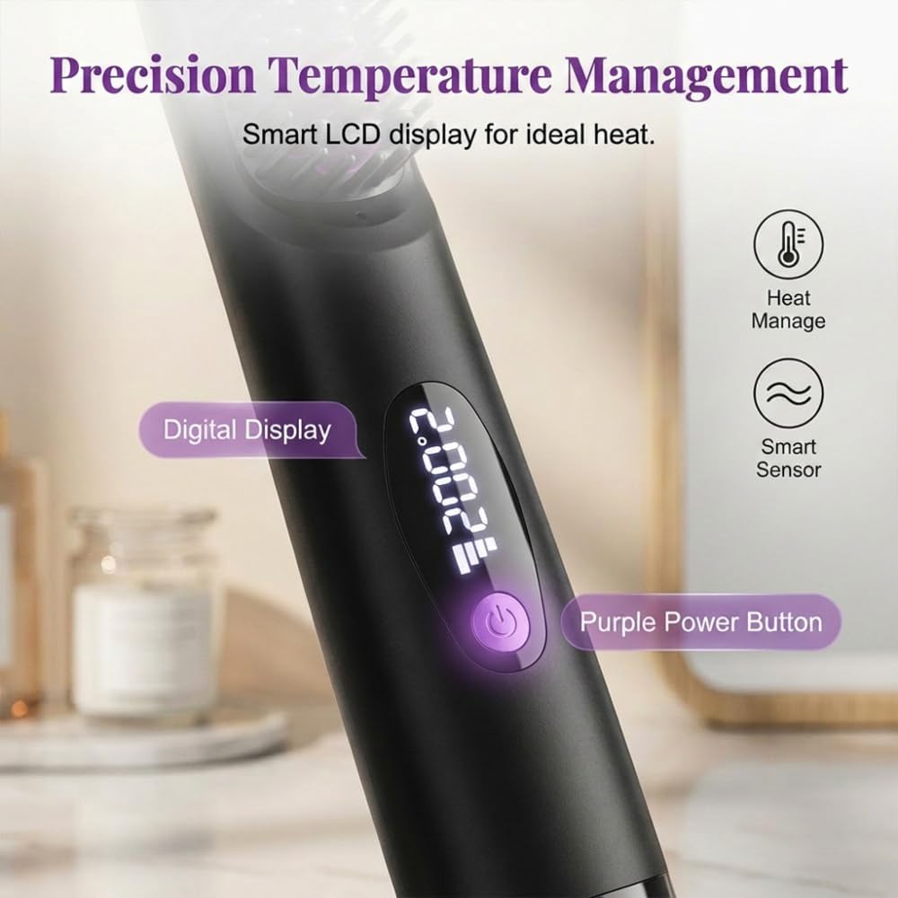 Cordless Hair Straightener Brush - Dual Charging, Compact Design for Home & Travel | Black