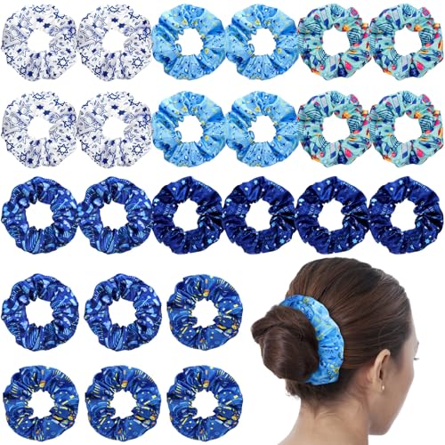 24 Hanukkah Hair Scrunchies - Blue Star of David & Dreidel Designs