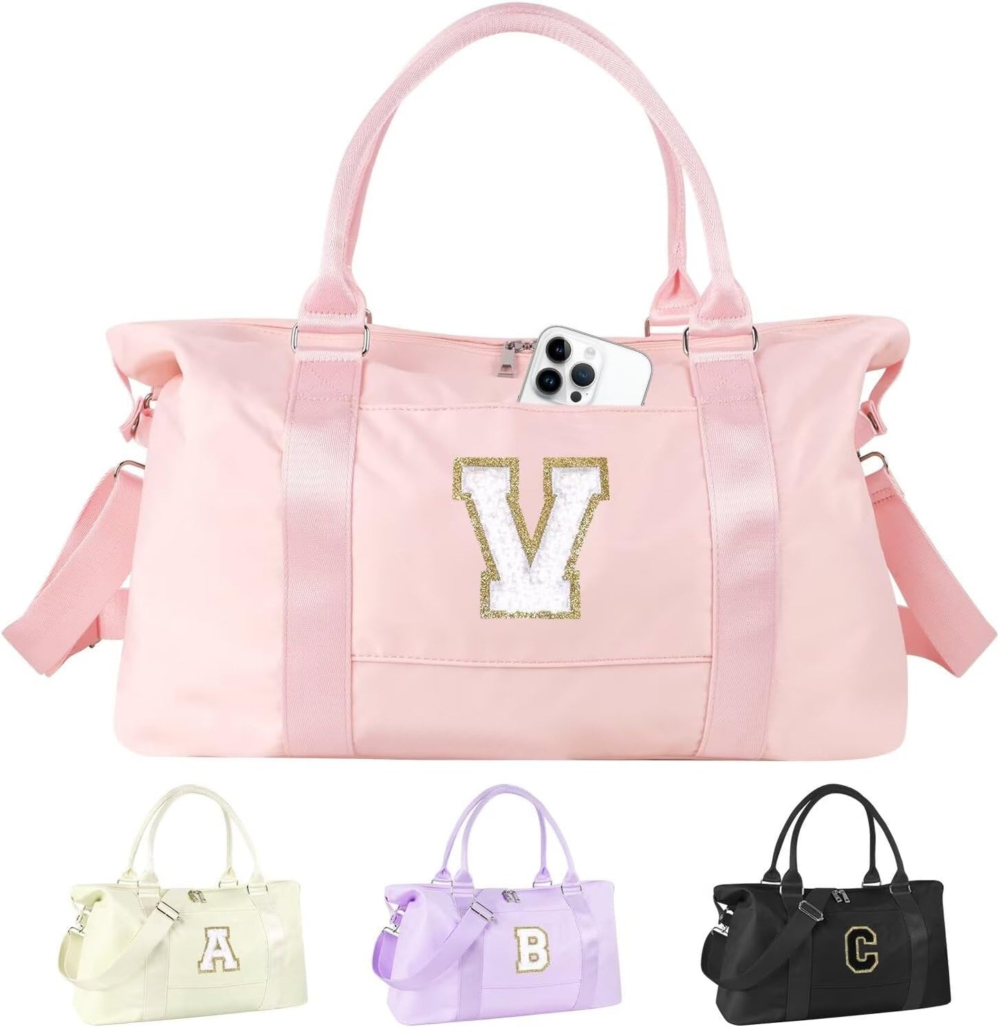 Dance Gym Duffel Bag - Personalized Initial Weekender for Teen Girls | Pink Overnight Carry-On & Cheer Bag