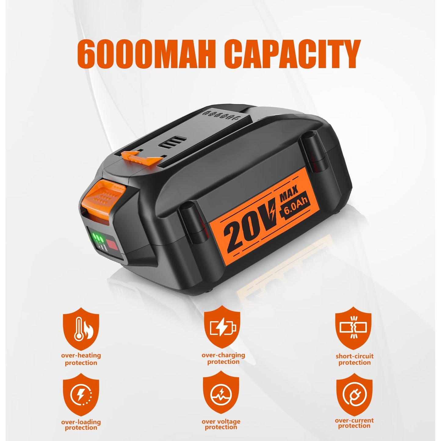 CaliHutt 【Upgrade】 6.0Ah 20V Replace Battery for Worx 20V Battery Compatible with Worx 20 Volt Lithium WA3520 WA3525 WG151s WG155s WG251s WG255s WG540s WG545s WG890 WG891 Cordless Power Tools Battery