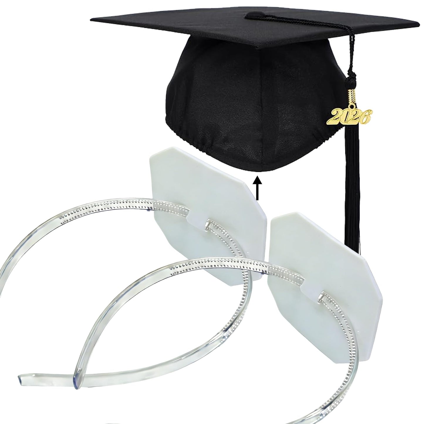 Zeyoy Graduation Cap Headband Insert - Adjustable & Anti-Fall Hair Band for Securing Grad Cap, Firm Hat Accessories for Graduates (2, Clear White)